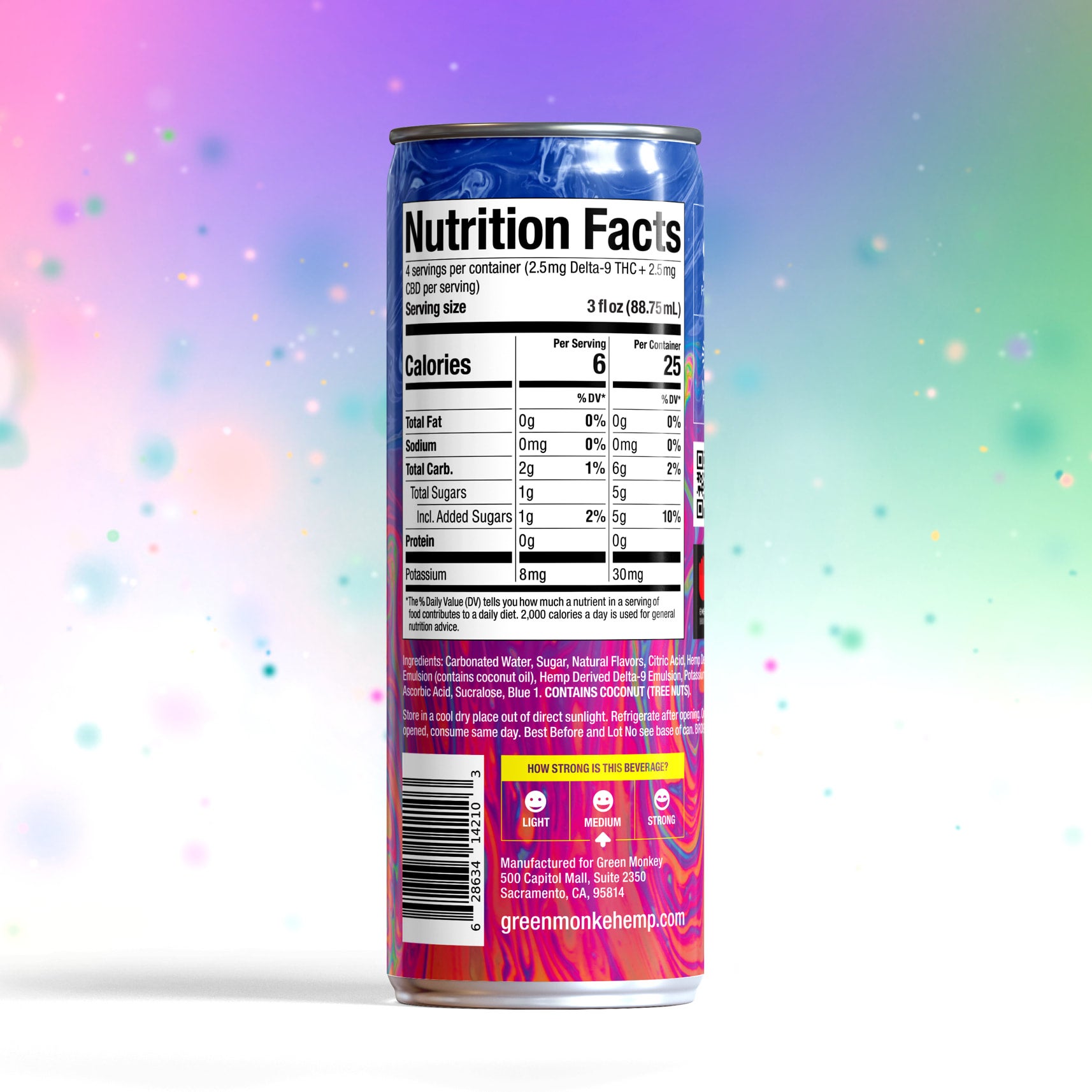 Blue Raspberry - 10mg THC + 10mg CBD Soda | Green Monké